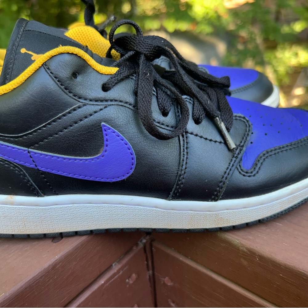 Black and Purple Sneakers with Yellow Accents